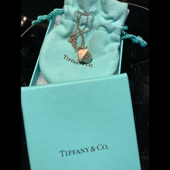 ⭐️HP⭐️EUC Tiffany & Co pink enamel & 925 silver 🧁 charm on 18” T & Co 925 chain - Picture 2 of 6